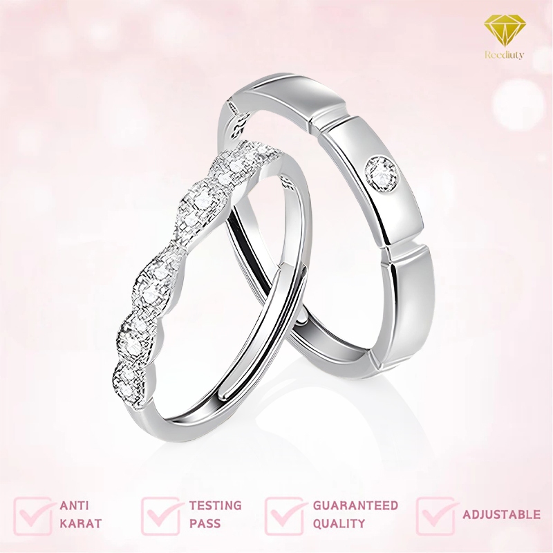 Cincin Couple Perak Kawin Couple Nikah Hadiah Pernikahan Adjustable Tunangan Cincin Titanium Berlian