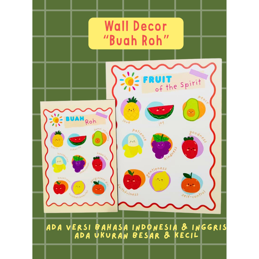 Hiasan Dinding Kristen 9 Buah Roh untuk Sekolah Minggu / Kado Natal