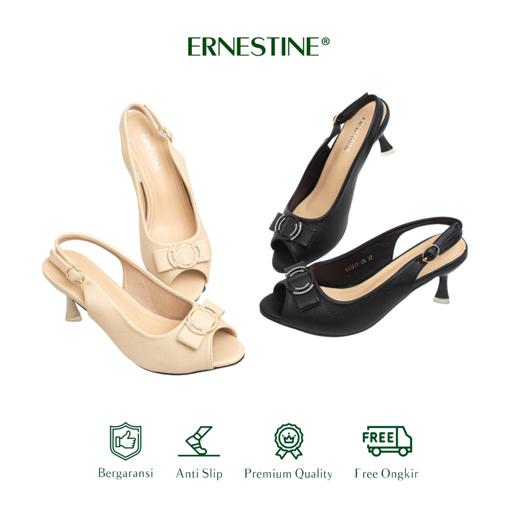 Ernestine Sepatu wanita elegant tinggi 5cm Stileto warna Black Beige heels  CC1277-2B