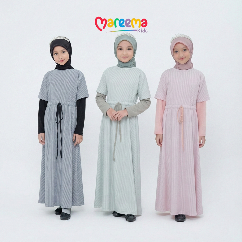 Gamis Anak Perempuan Model Salur Muslimah Dress Anak Tanggung Kekinian Usia 5 Sampai 14 Tahun