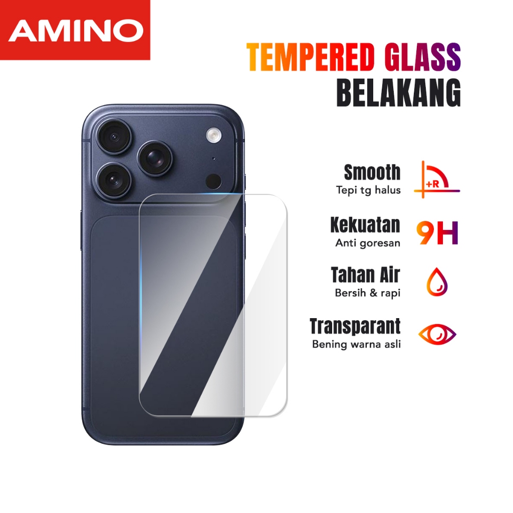 AMINO Back Tempered Glass Untuk Iphone 17 Pro Clear Anti Gores Belakang Protector 9H