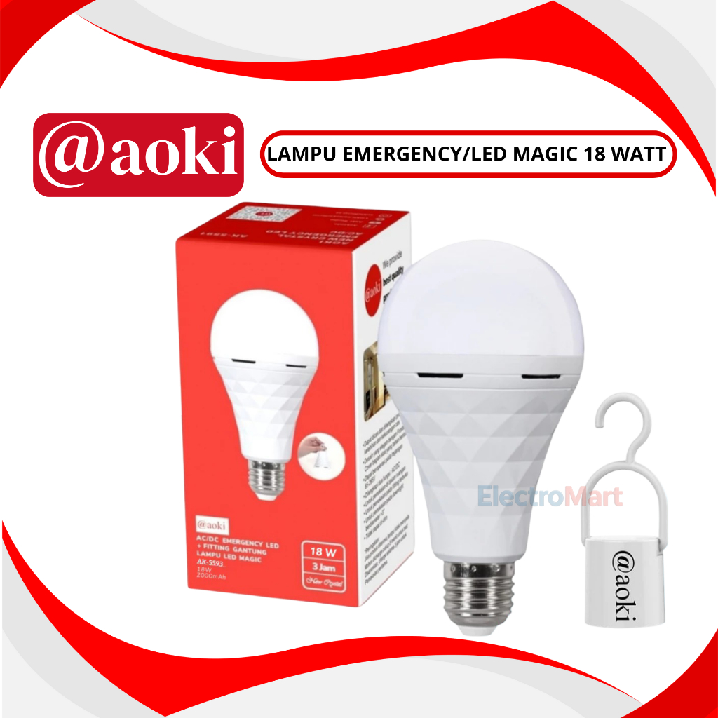Bohlam Lampu LED AOKI New Crystal MAGIC Emergency AC DC 18 Watt E27 - Aoki LED Emergency Lamp AC/DC 