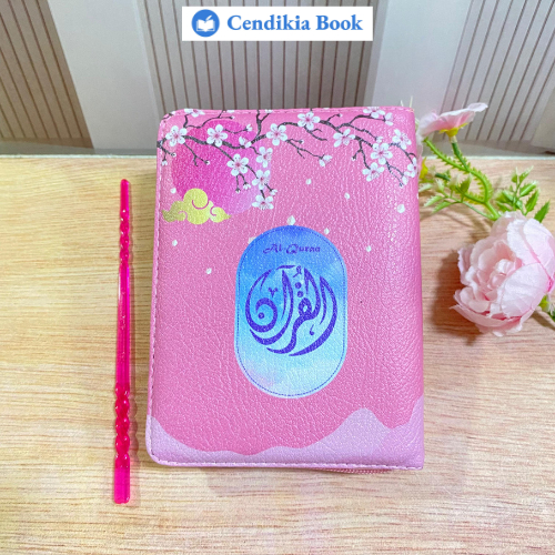 Al-Quran Wakaf Quran Kaleb Resleting Ukuran A5 A6 Blok Latin Terjemah Perkata Sakura Pink A6 - Cendi