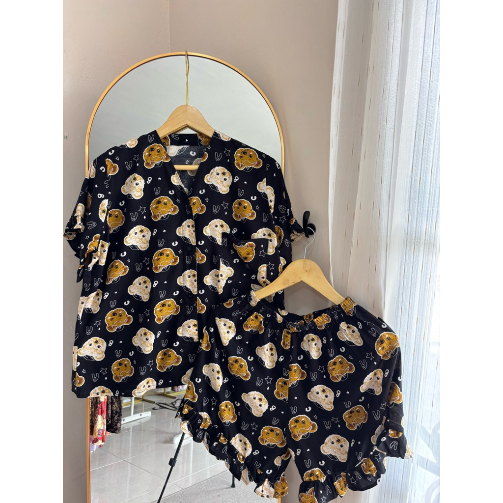 NESTUFF ONE SET PIYAMA CELANA PENDEK V NECK RAYON JUMBO BUSUI