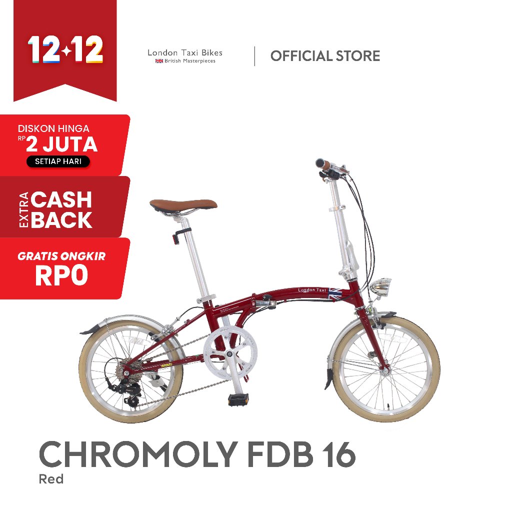 London Taxi CHROMOLY Folding Bike 16 - Red / Sepeda Lipat 16 Inch