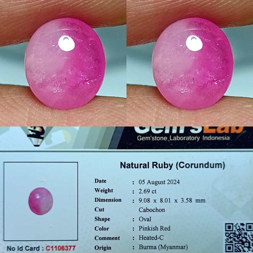 NATURAL RUBY BURMA MYANMAR HEATED-C MEMO GLI LAB