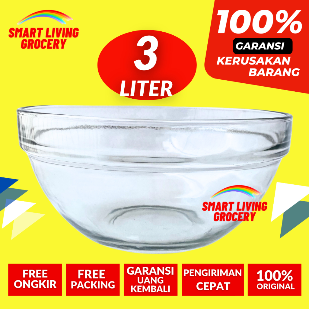 MANGKOK MIXING BOWL KACA 3 LITER JUMBO TEBAL 5 LITER MANGKOK MIXING BOWL KACA JUMBO BESAR KECIL TEBA