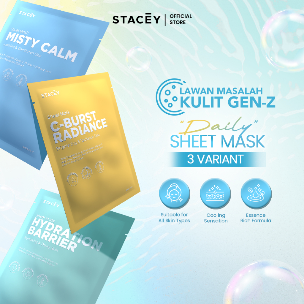 [NEW LAUNCH] Stacey Sheet Mask Triple Care - Skincare Wajah | Brightening - Mencerahkan & Meratakan 