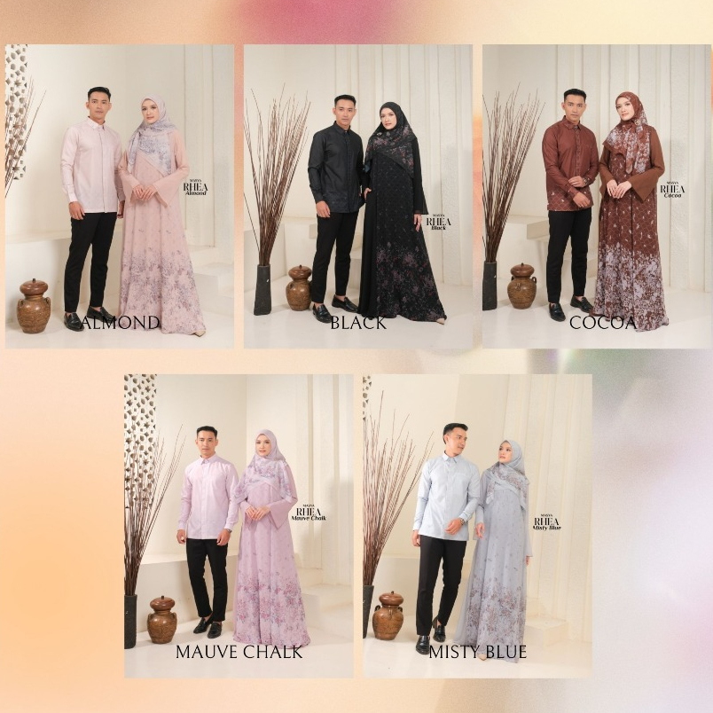 Set Gamis Syari Ceruty Babydoll Premium Sarimbit Couple Set Keluarga Terbaru Rhea Masya Syari Origin