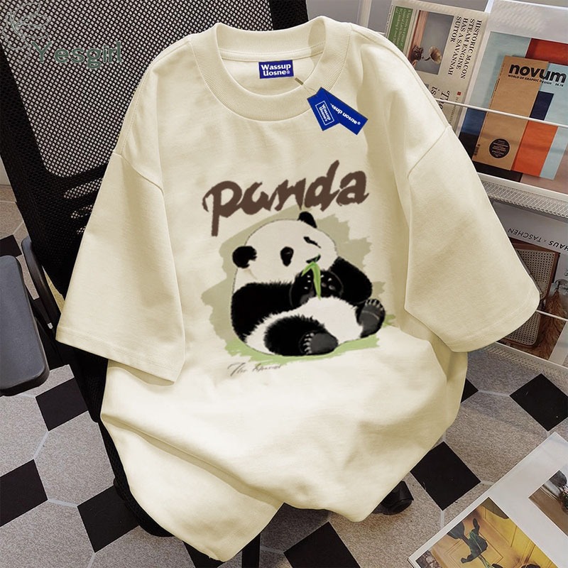 Yesgirl Korea style “Kartun Panda” print kaos kasual longgar| Kaos Oversize Wanita | Fashion korean 
