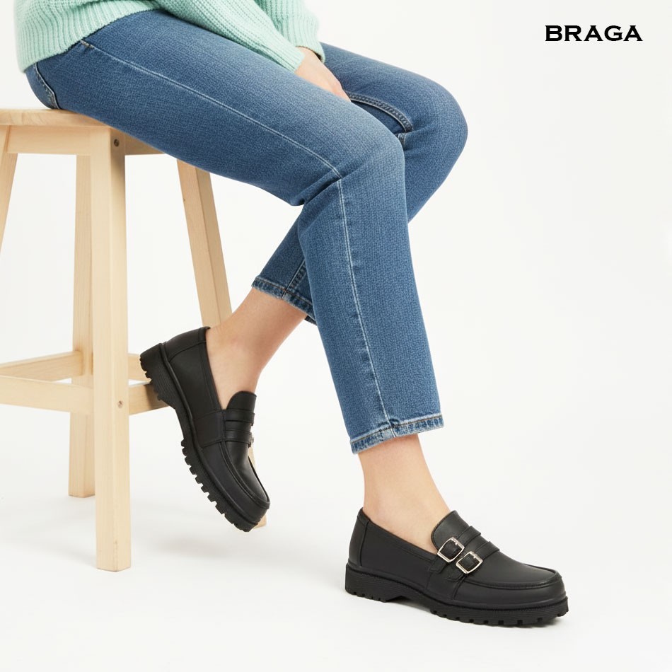cuci gudang braga akira b 3551 - sepatu pantofel wanita docmart loafers casual kuliah kerja kantor