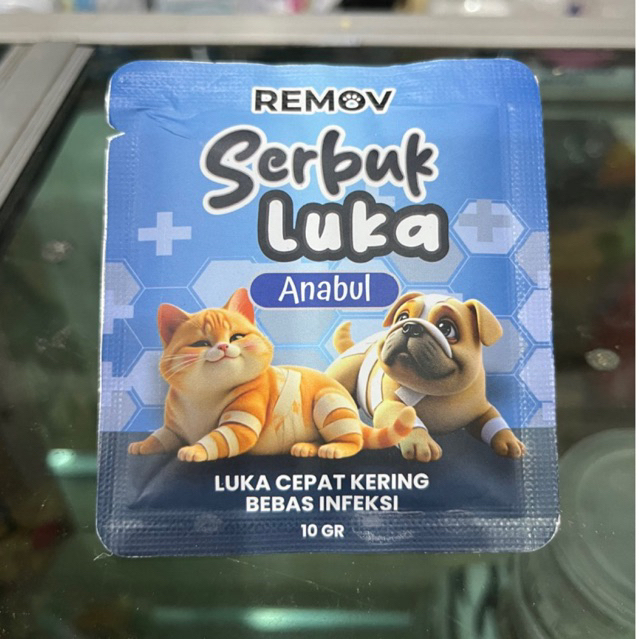 serbuk luka anjing kucing remov antibiotik infeksi