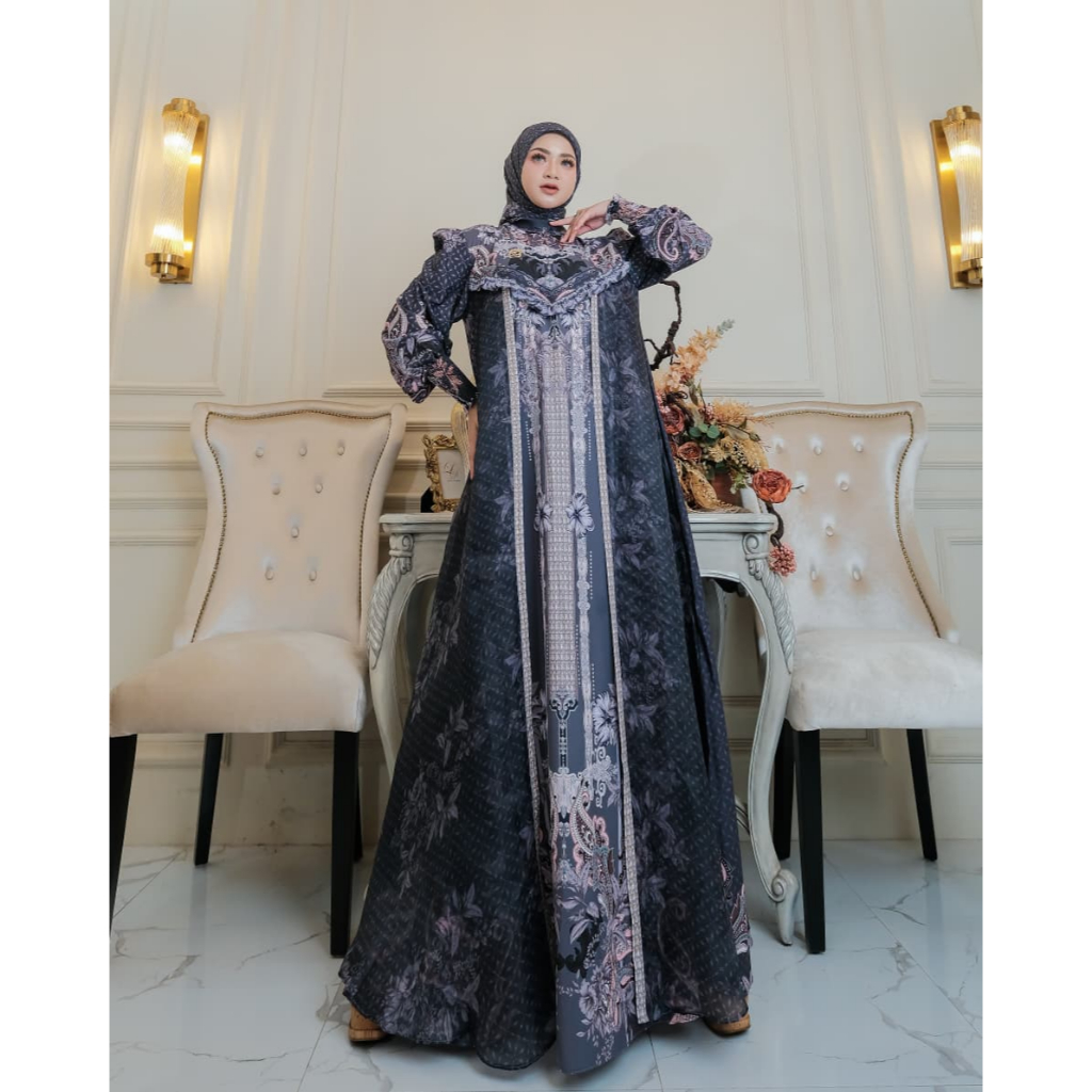 NEW RAINA SERIES by Alya Gamis Outer Organza Mewah Marbella - Pesta Lebaran Muslimah Premium Syar'i