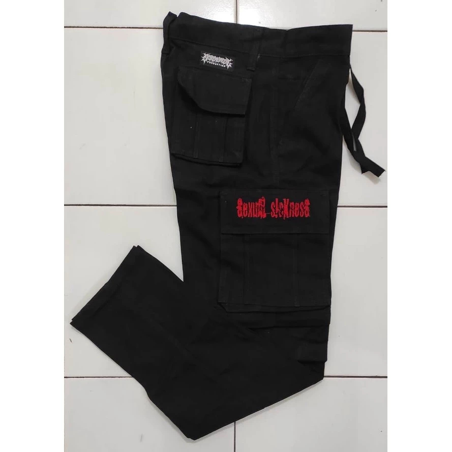 ORIGINAL Long Pants Cargo SEXUAL SICKNESS - severed the fetus from womb - Red