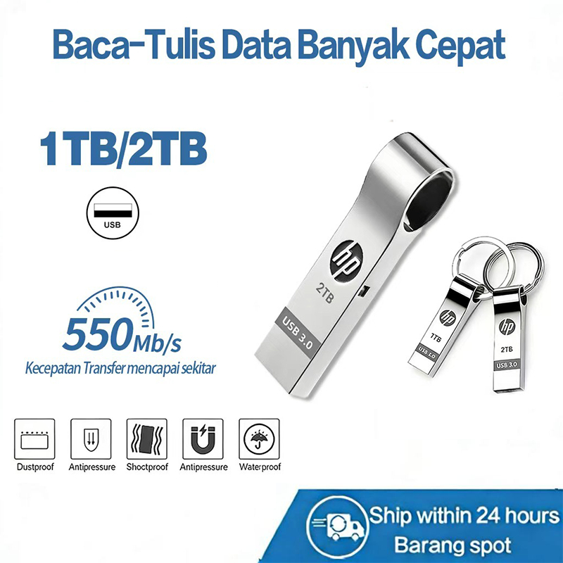 Flashdisk HP 2TB/1TB Flash Drive Metal Waterproof High Speed U Disk Flash Drive