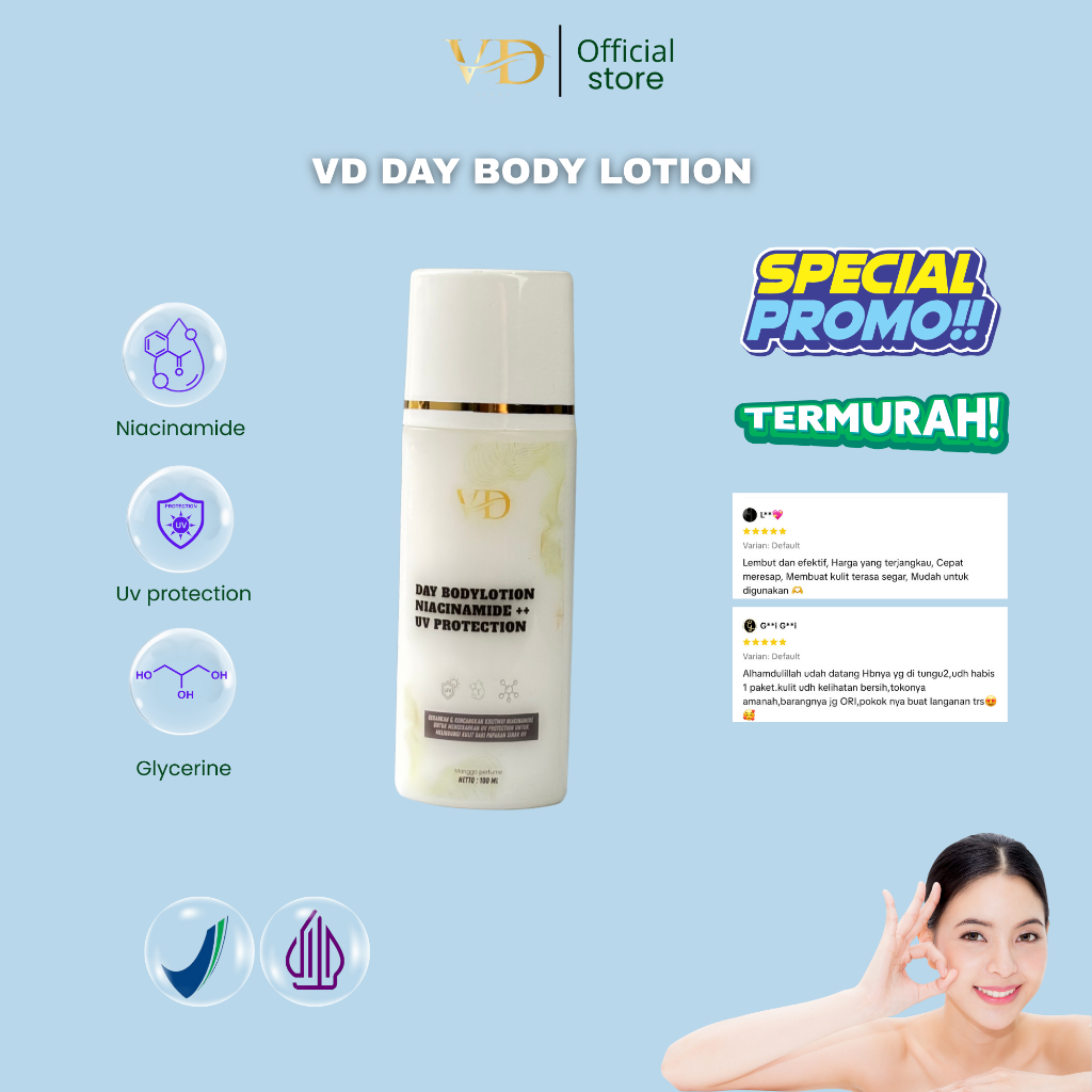 Handbody Siang HB Day Whitening Lotion – Pemutih Badan - UV Protection - Bpom & Halal