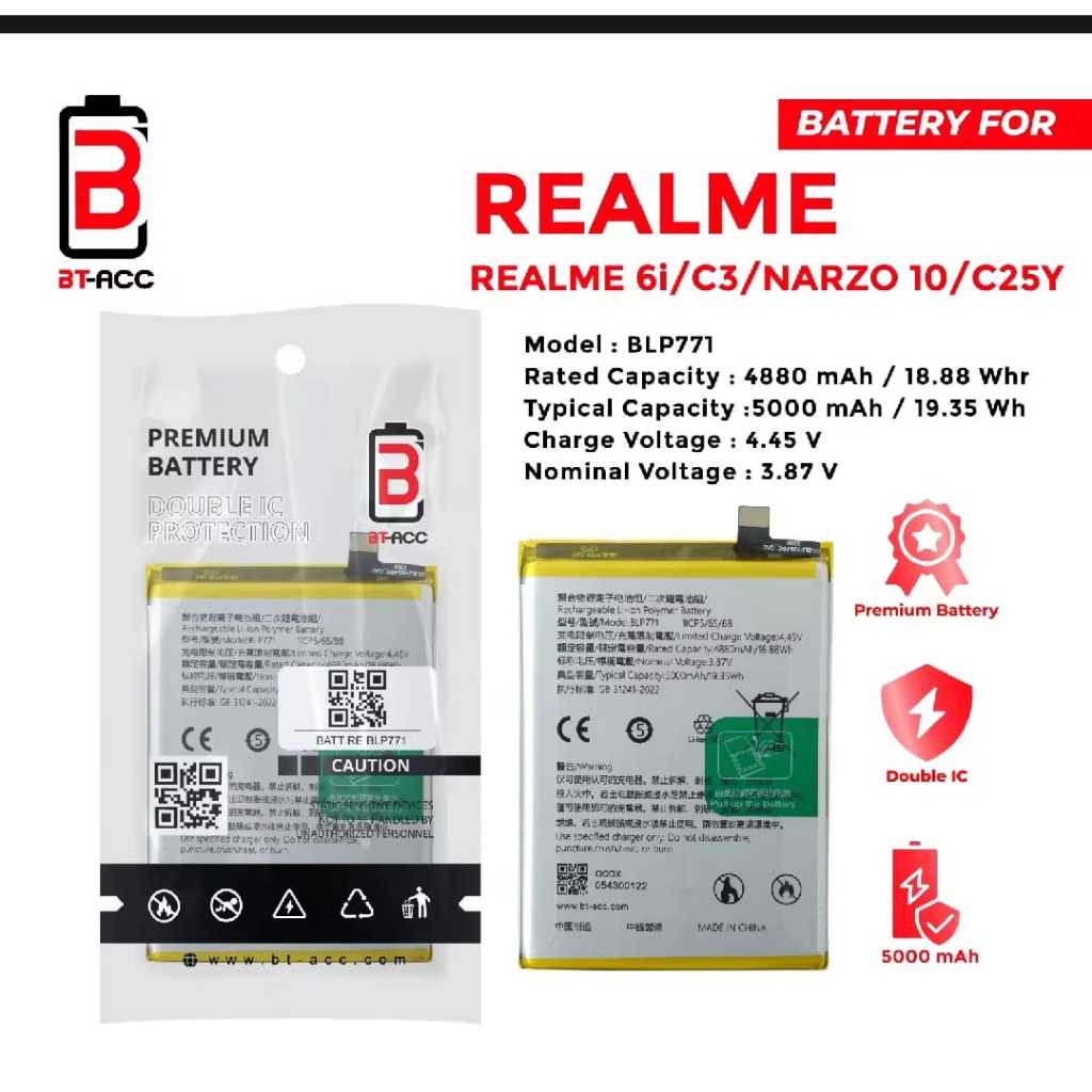 BT-ACC BLP771 Battery Batre Real me Baterai Real me REAL ME 6i/C3/NARZO 10/C25Y Garansi 1th