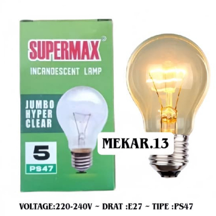 Lampu Bohlam Pijar Ayam Supermax Original Clear Cahaya Kuning