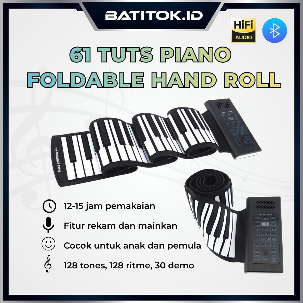 Portable Hand Roll Piano 61 Key Piano Lipat Silikon Untuk Anak Pemula Piano Gulung A61