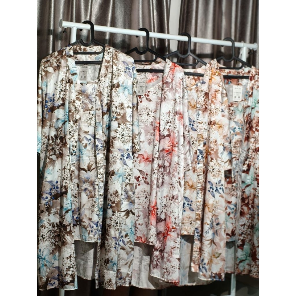 Baju Tidur Kimono set | Sleepwear Premium Satin Snow