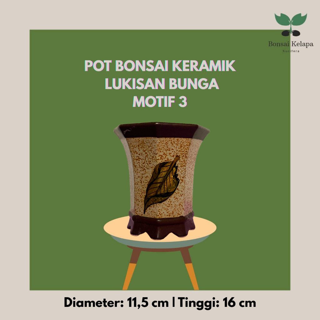 POT BONSAI KERAMIK LUKISAN BUNGA - MOTIF 3