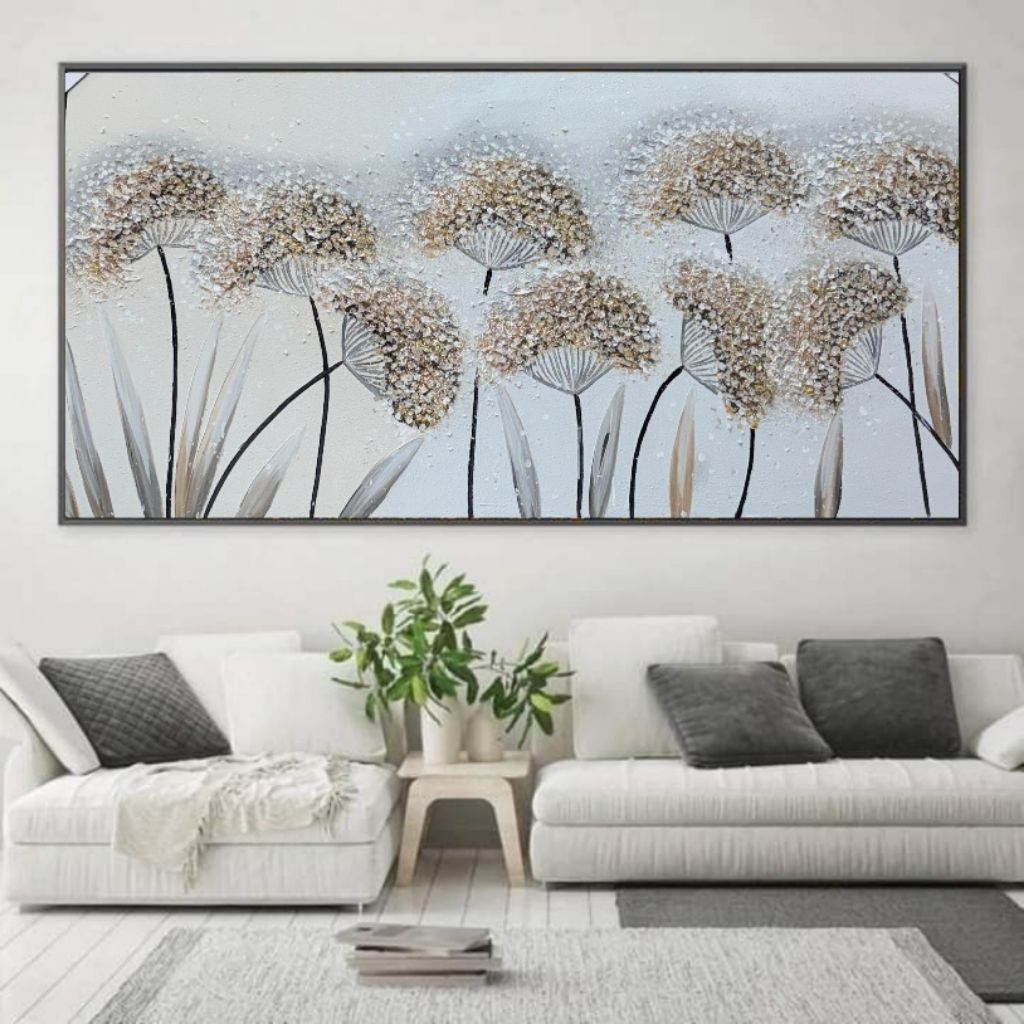 lukisan bunga dandelion minimalis white