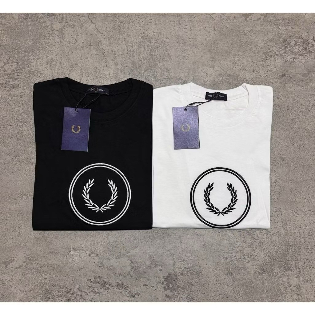 Kaos Fred Perry Premium Putih | T-Shirt Logo Laurel Besar Import | Kaos Casual Unisex