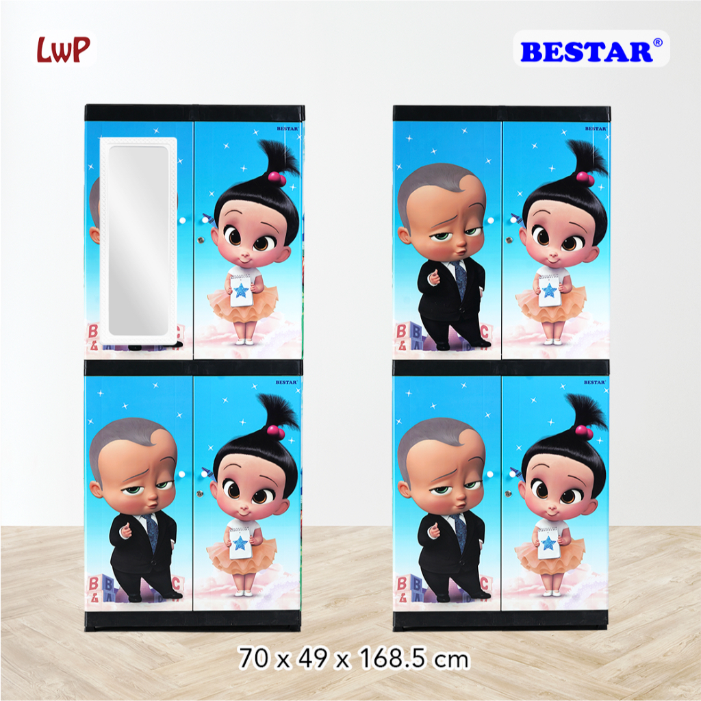 LEMARI PLASTIK BESTAR SUSUN 4 KUNCI KARTUN ANAK KARAKTER BOS KECIL