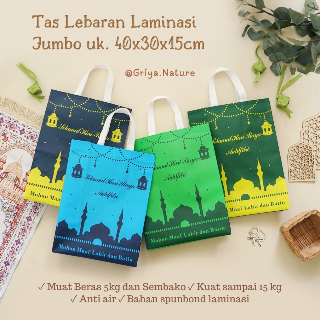 Tas Lebaran Super Jumbo 40x30x15cm Laminasi Tebal | Tas Parcel Idul Fitri | Tas Hampers Lebaran Besa