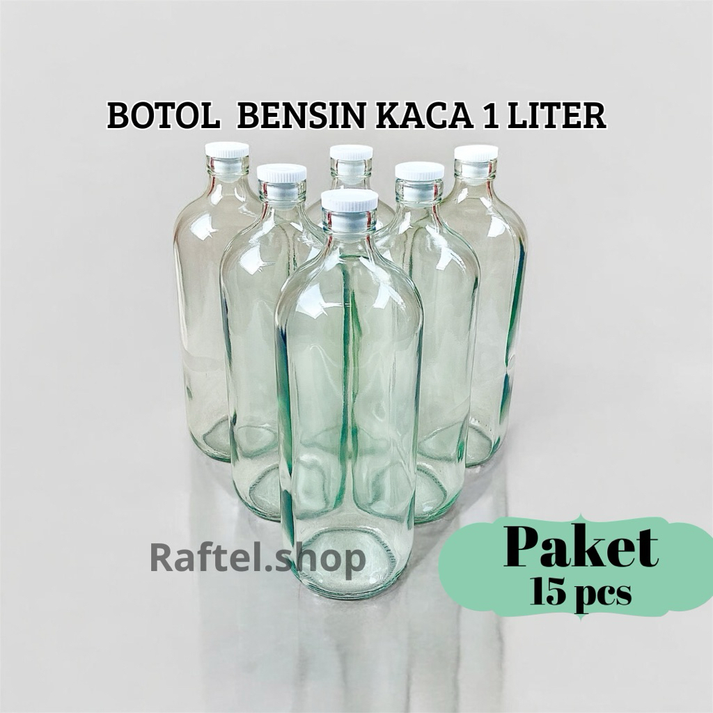 Botol Bensin Kaca 1 liter 100% BOTOL BARU ( paket 15 pcs )