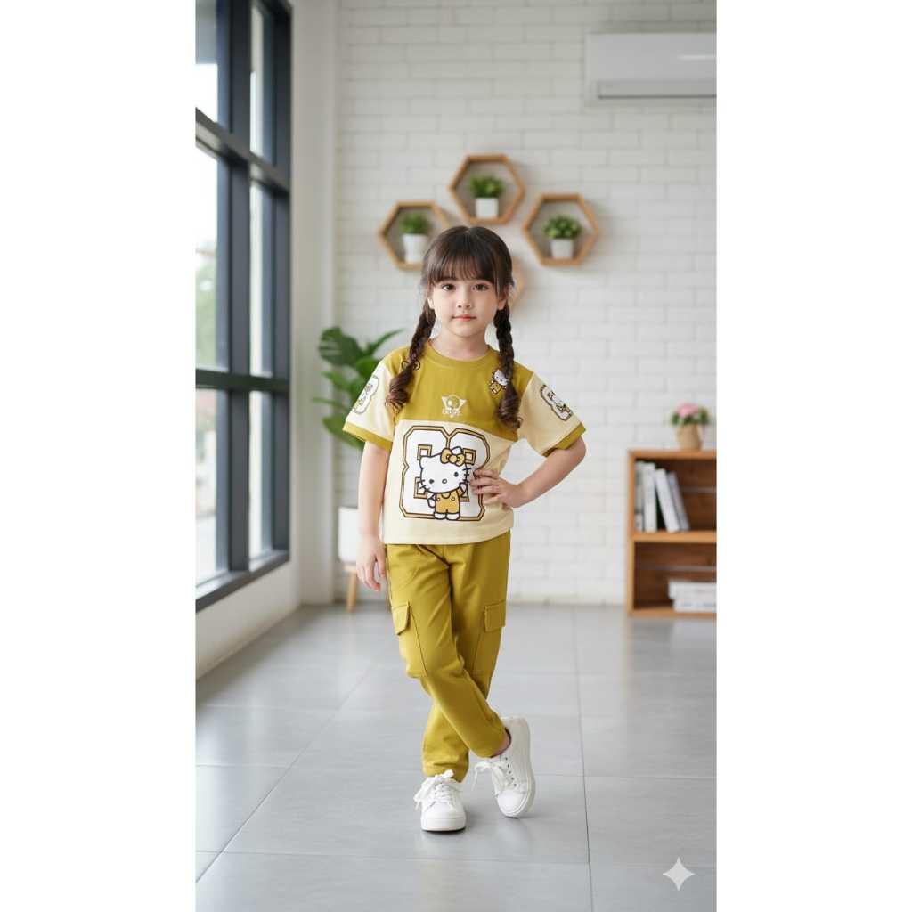 SETELAN ANAK PEREMPUAN VIRAL/ BAJU ANAK PEREMPUAN CELANA KARGO 2-10 TAHUN