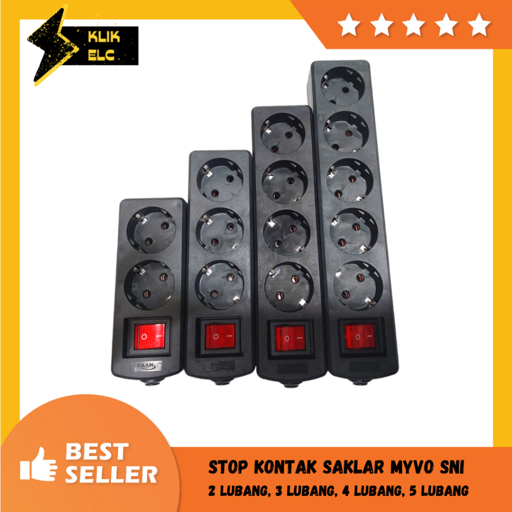 STOP KONTAK ARDE SAKLAR COLOKAN 2 3 4 5 LUBANG LAMPU KUNINGAN MYVO SNI