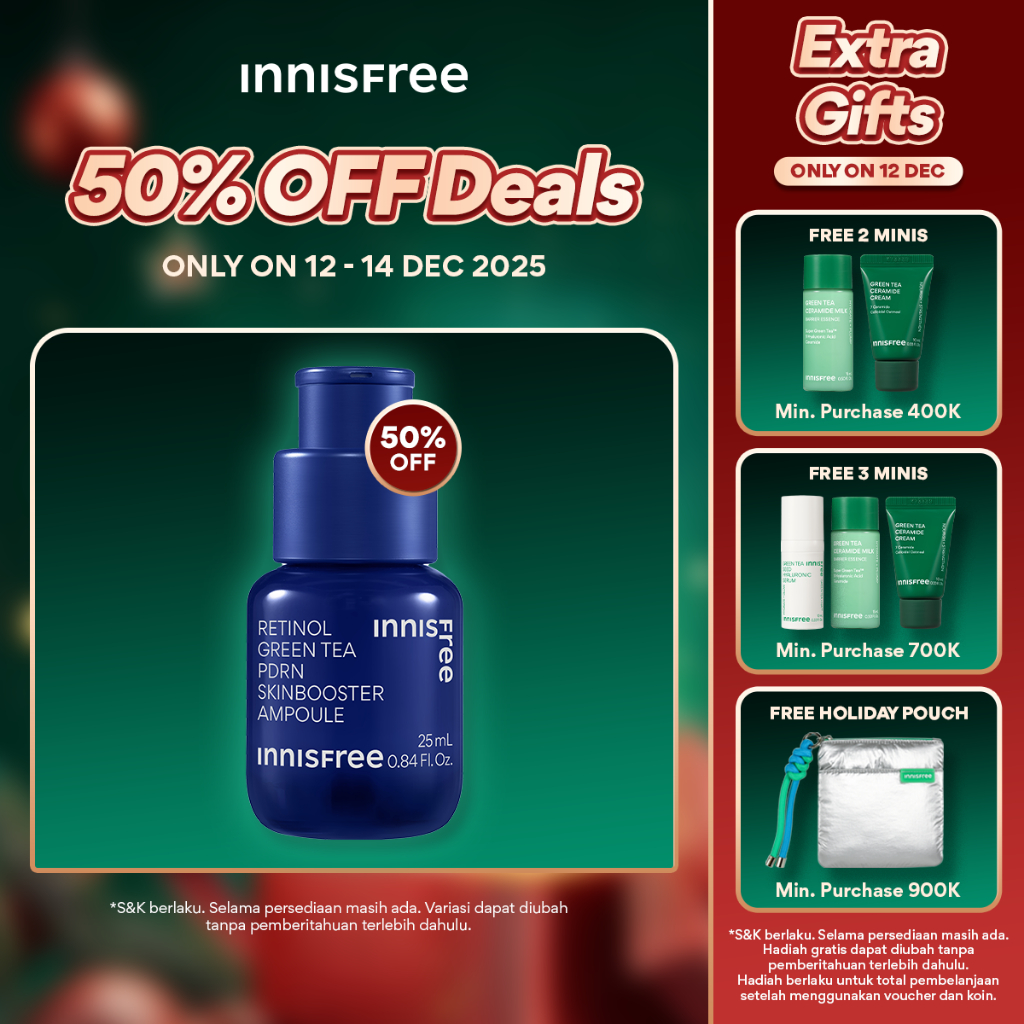 [Special 12.12 Diskon 50%] Innisfree Retinol Green Tea PDRN Skinbooster Ampoule 25ml - Serum Wajah