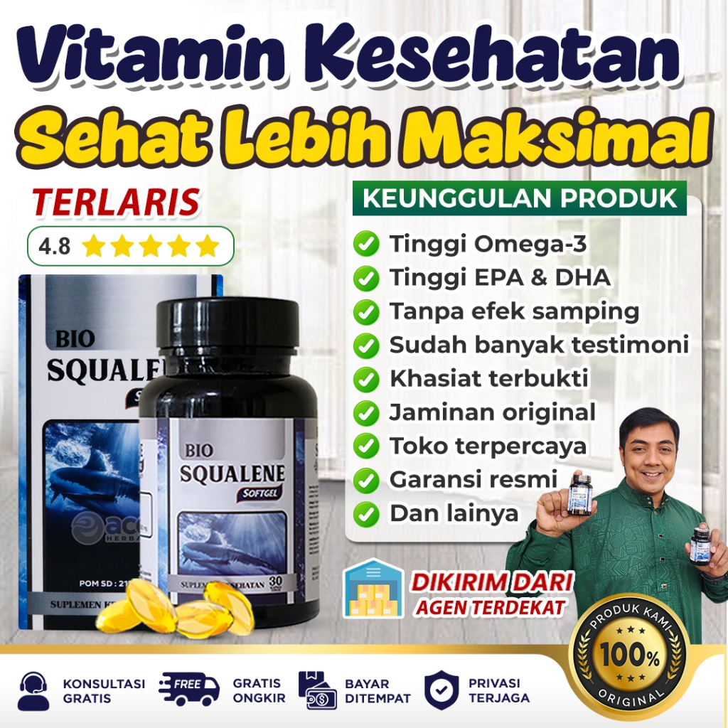 Vitamin Kesehetan Tubuh Pria Wanita Minyak Ikan Omega 3 EPA DHA Bio Squalene Original Isi 30 Softgel