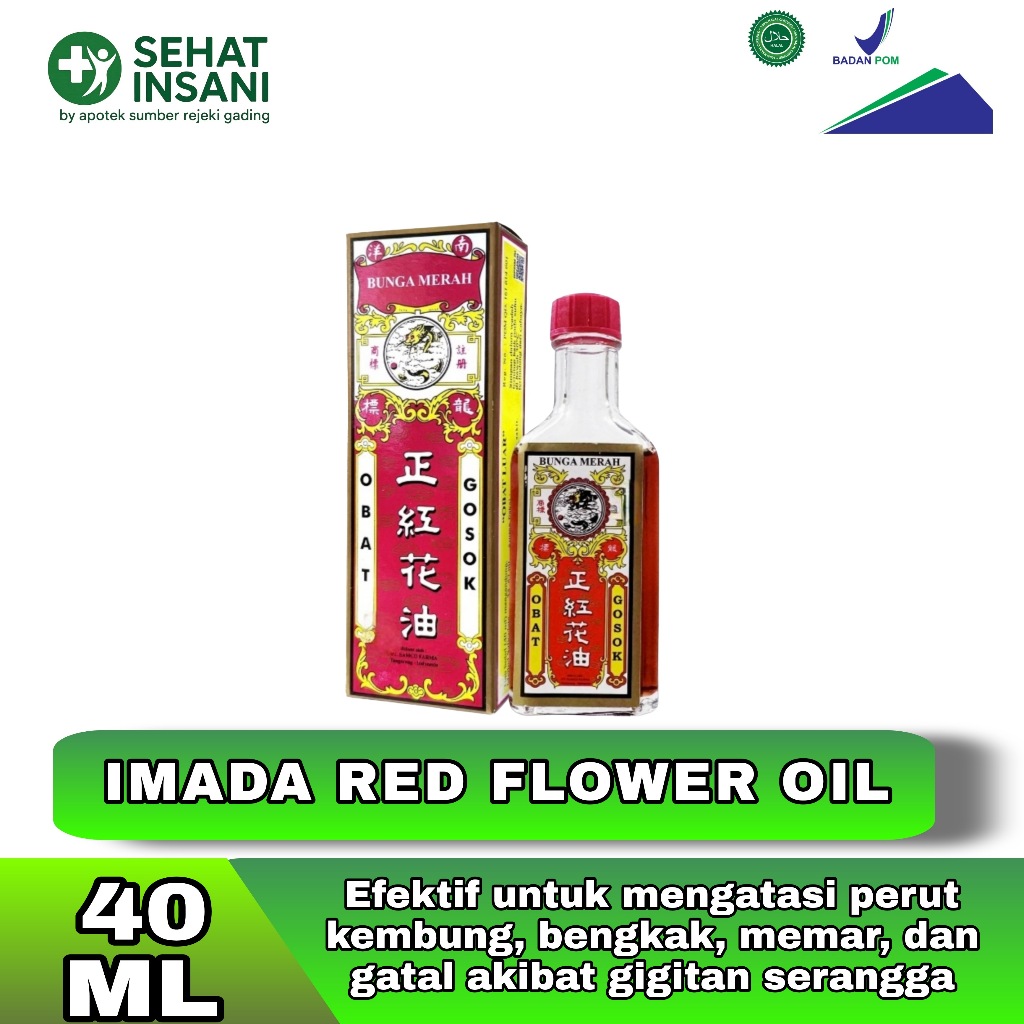 Minyak gosok bunga merah Imada Red Flower Oil (Minyak Obat Bunga Merah - Imada)