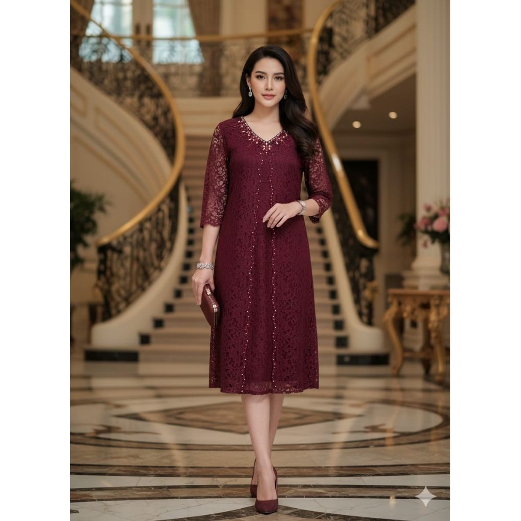 Dress brokat 8462 Dress wanita import model buka tutup dress premium bahan brokat asli import tekstu