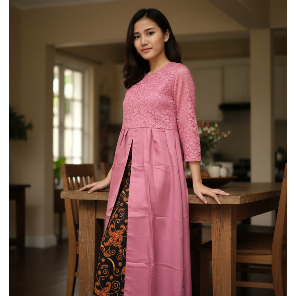 Gamis Brokat Kombinasi Batik Premium –  Elegan, Kondangan / Lebaran