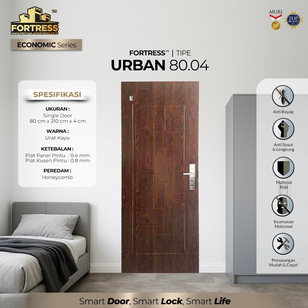 Pintu Baja Fortress URBAN 80.04 Pintu Besi/Pintu Rumah (Fullset Kusen Handel)