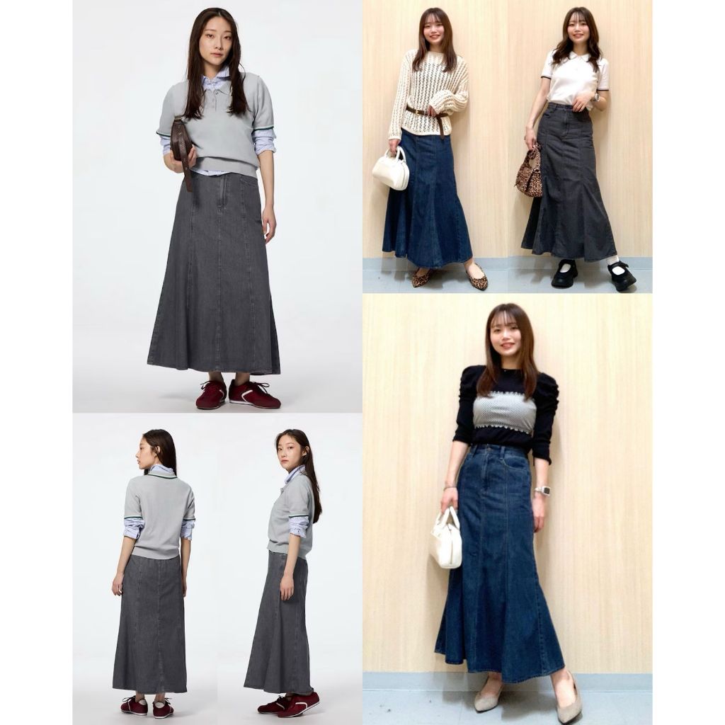 Rok Panjang Wanita Model Flare Stylish | Women's Light Denim Flared Maxi Skirt - GU-9568