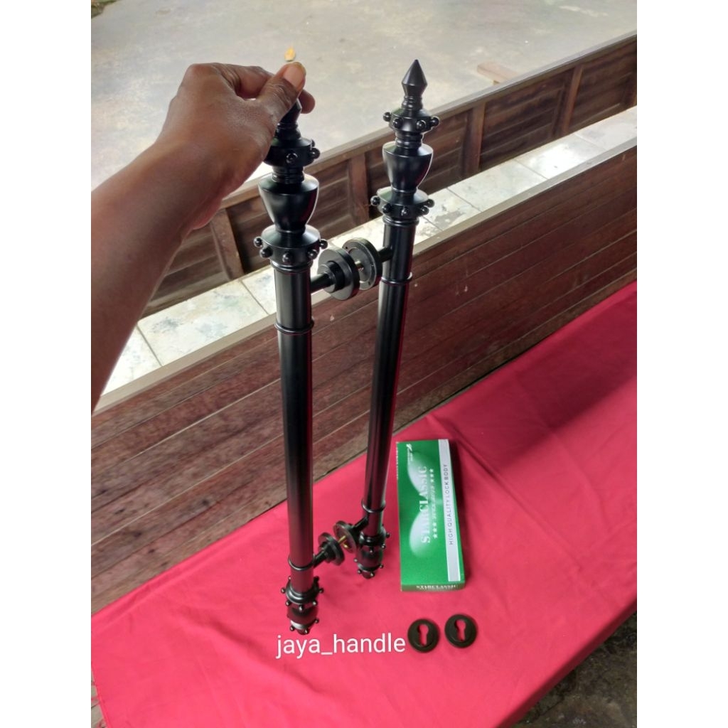 Handle Pintu Rumah Kuningan Motif Gotri Hitam Dof Uk 80 cm Gagang Pintu Kuningan
