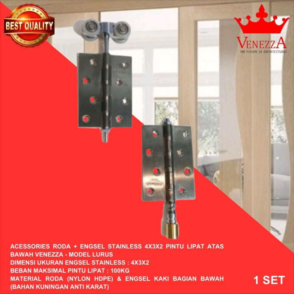 Roda Husky Rel Pintu Lipat Kombinasi Engsel Stainless 4" Venezza  Atas Bawah