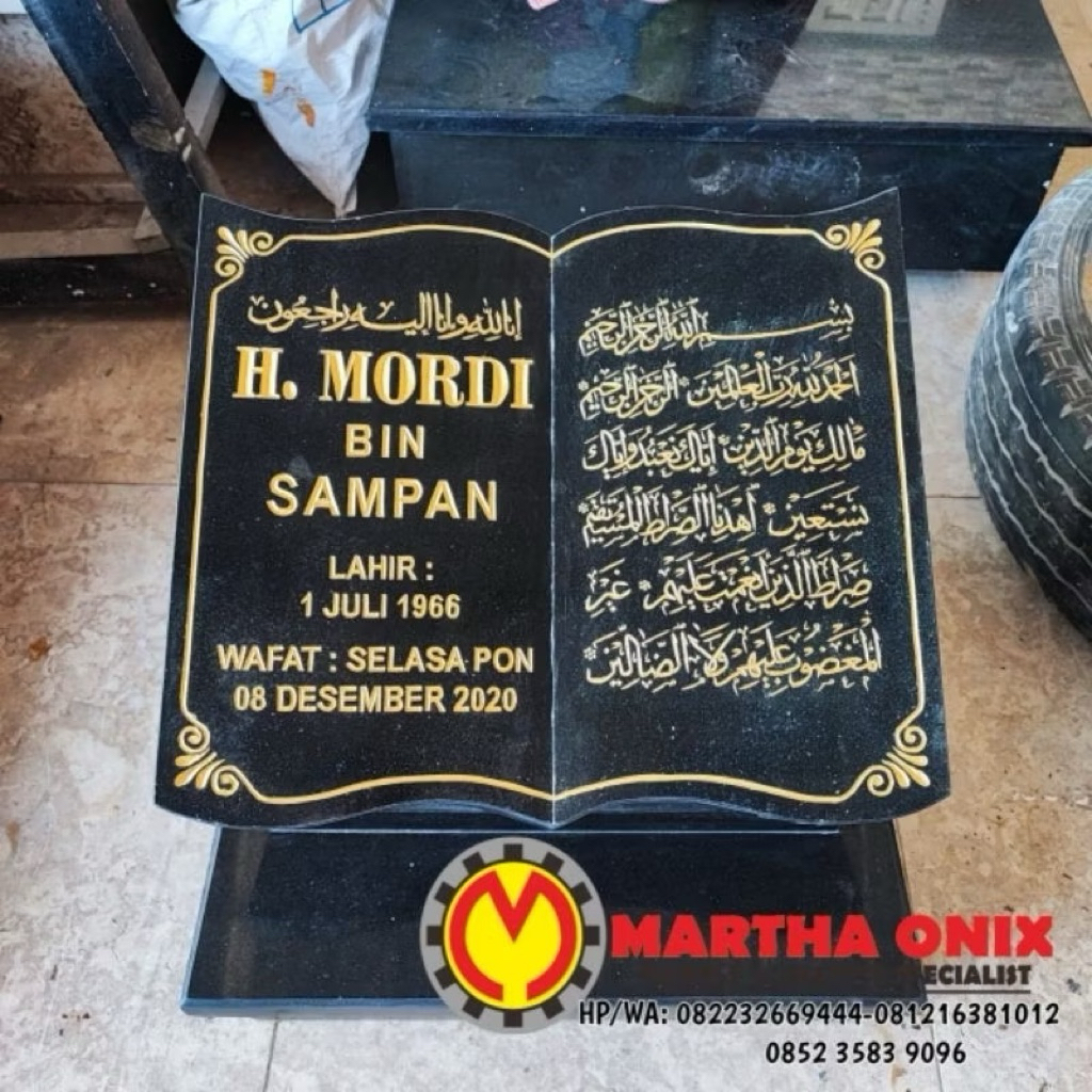 Batu Nisan Makam Marmer Hitam (Granite Alam) Premium Model Buku/Makam Nisan Granite Alam Full Pahata