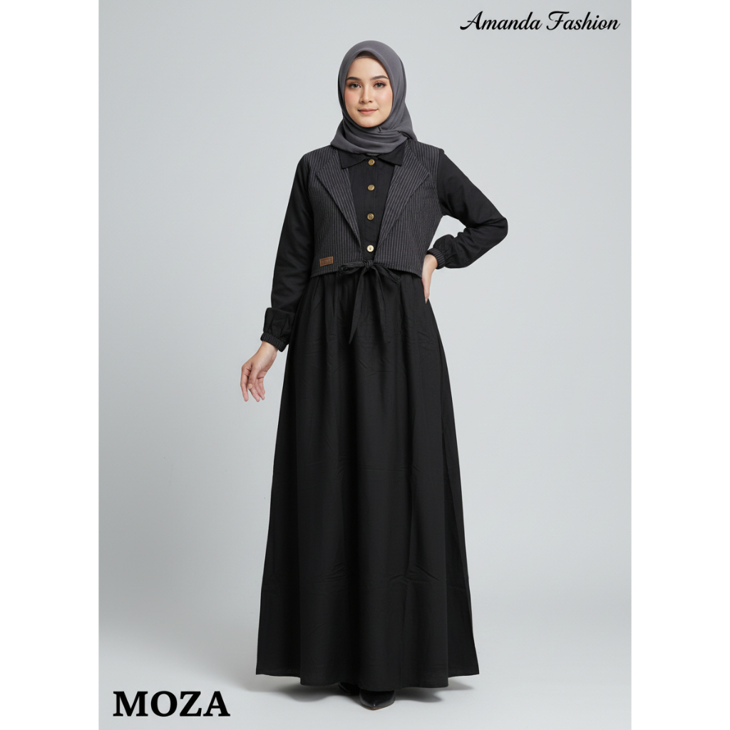 Gamis Amanda Mozza Rayon Twill Premium Mix Bugatti Salur Jas Cardigan (Free Pouch, Goodie Bag)