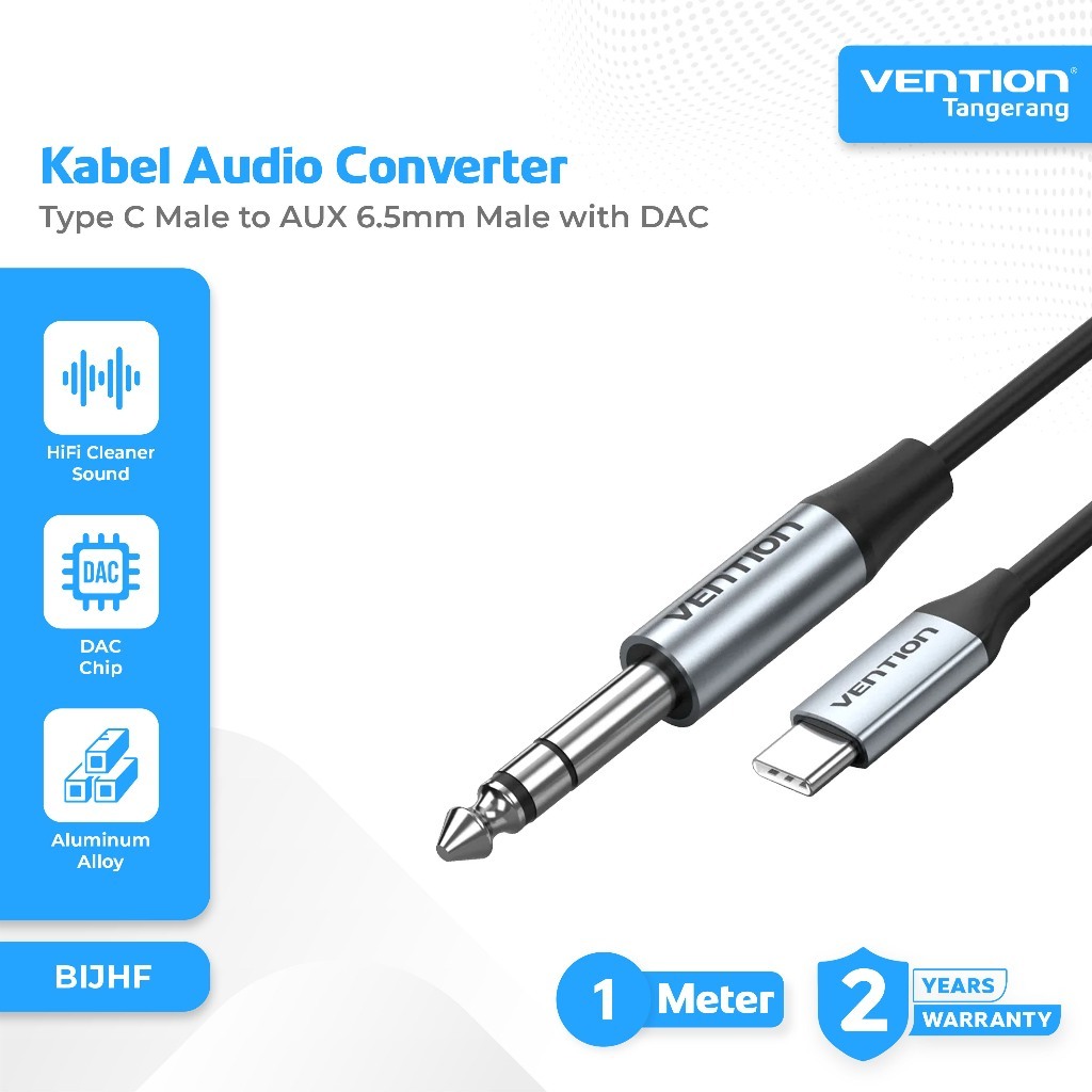 VENTION BIJHF Kabel Jack Audio Converter DAC Type C Male to AUX 6.5mm Female 1M 1 Meter Adapter Adap