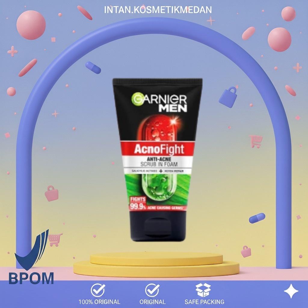 Garnier Men Acno Fight Anti-Acne Scrub In Foam 100ml | Sabun Cuci Muka Pria