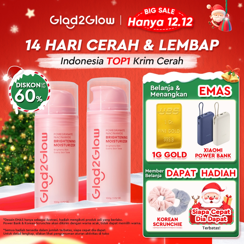 [12.12 Belanja 200rb, Disc. 20%]Glad2Glow Pomegranate Niacinamide Brightening Moisturizer 100g Mence