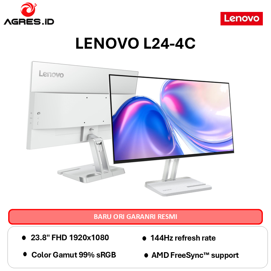LENOVO MONITOR 24 INCH L24I-4C IPS FHD 1080P 1MS 144HZ AMD FREESYNC TILT SPEAKER SILVER -67DDKAC6WW