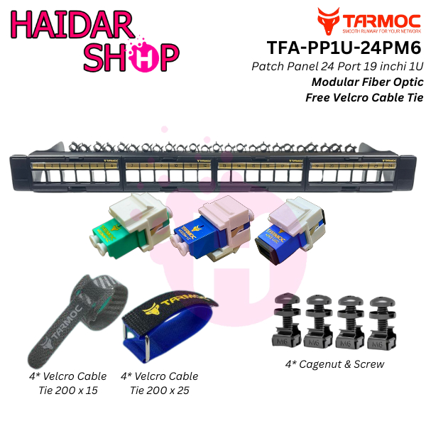 Tarmoc TFA-PP1U-24PM6 | Patch Panel 24 Port Fiber Optic FO LENGKAP Free 8 pcs Velcro tie