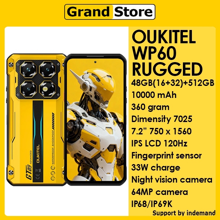 Oukitel WP60 | 5G | 48GB+512GB | Dimensity 7025 | Baterai 10.000mAh | 7.2" HD+ | rugged smartphone