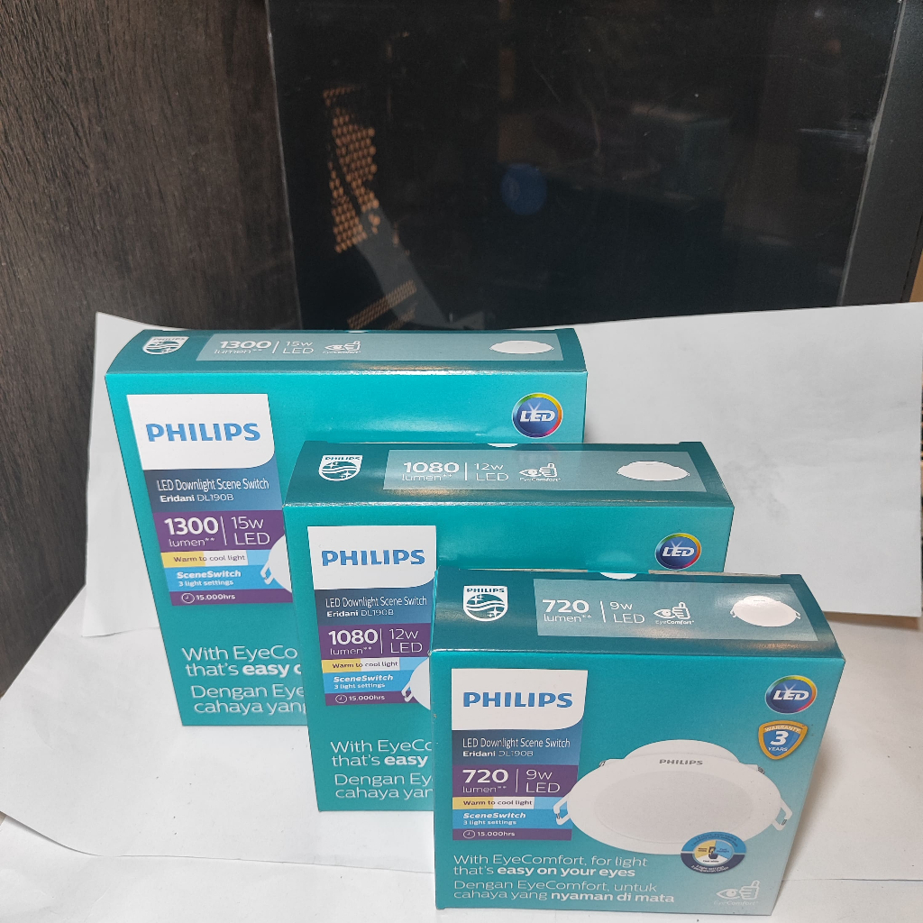 Philips Lampu Downlight LED Eridani DL190b Switching Tri Collor 9W 12W 15W Downlight 3 Warna
